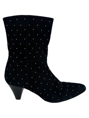 Sezane Studded Suede Leather Boots Size 40 French or US 9 Black Ankle Heeled Low